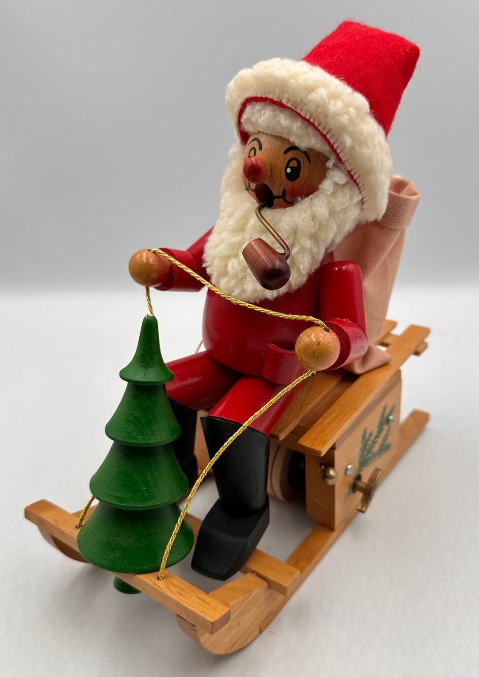 Steinbach German “Smoker Santa On Sleigh” Moves & Rolls Swiss Music Box